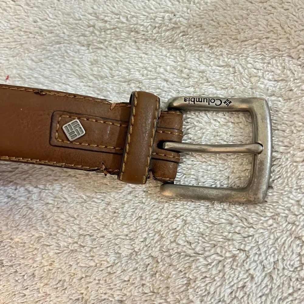 Columbia Mens Brown Dress Belt 36 Leather Adjustable Buckle Casual Classic